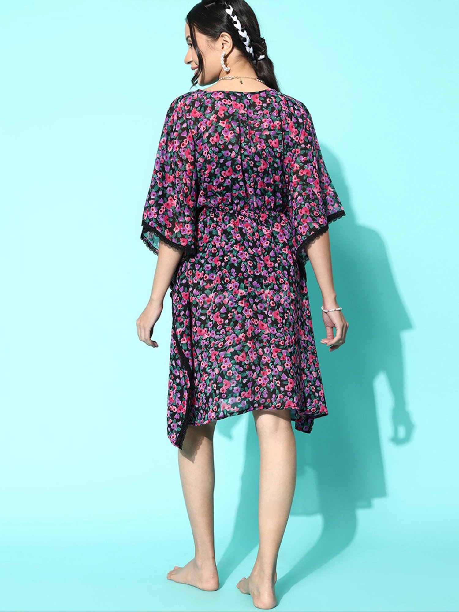 Erotissch Purple Floral Print Beachwear Kaftan