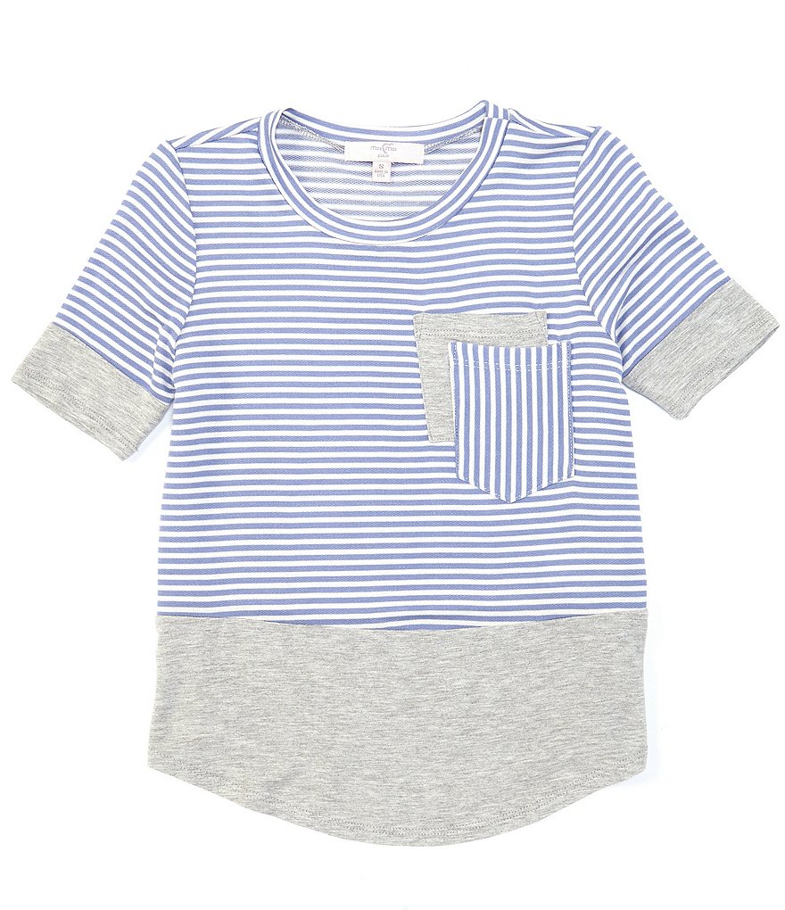 Moa Moa Big Girls 7-16 Short-Sleeve Stripe/Colorblock Pocket Tee