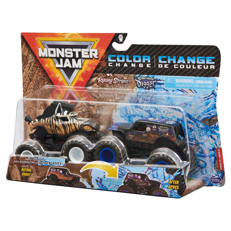 Monster Jam - 1:64 Scale (Dirty to Clean) - Racing Stripes vs Son-Uva Digger - 2pk