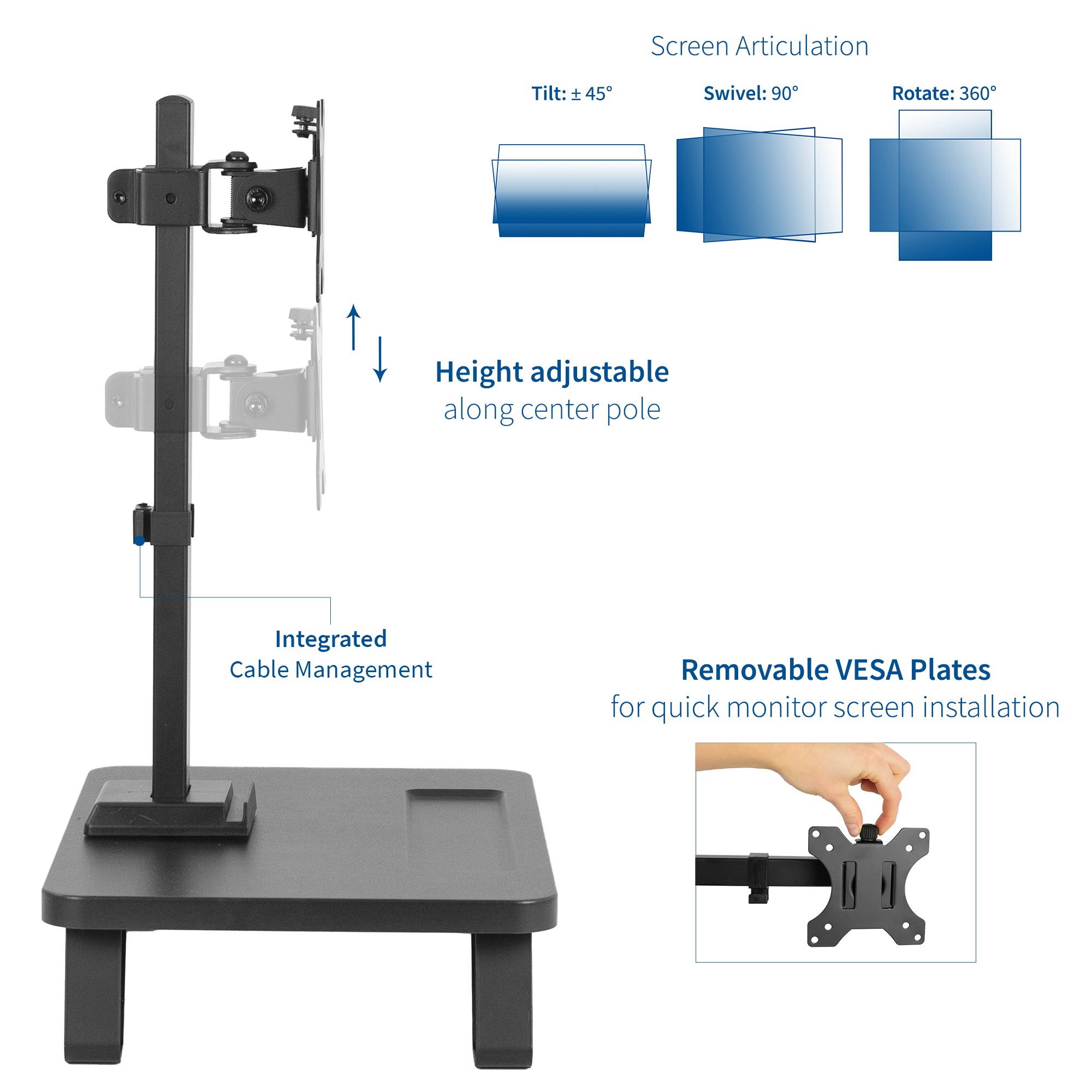 VIVO Black Freestanding Single Monitor Stand with Riser for 17&rdquo; to 32&rdquo; Screens | Mount with Storage (STAND-V101SF)