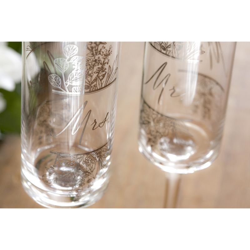 Evergreen Cypress Home Mr. & Mrs. Champagne Flutes 8oz. Silver Metallic Set of 2