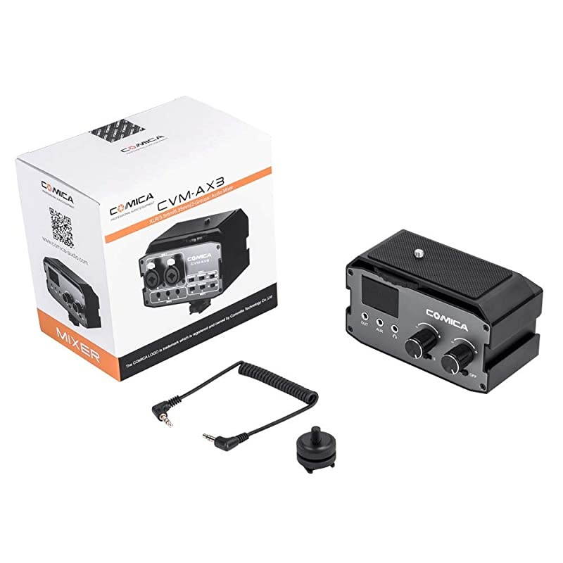 XLR Audio Mixer, CVM-AX3 Audio Mixer Adapter Preamplifier Dual XLR/3.5mm/6.35mm Port Camera Mixer for Canon Nikon Sony Panasonic DSLR Camera Camcorder (Support Real-time Monitoring)