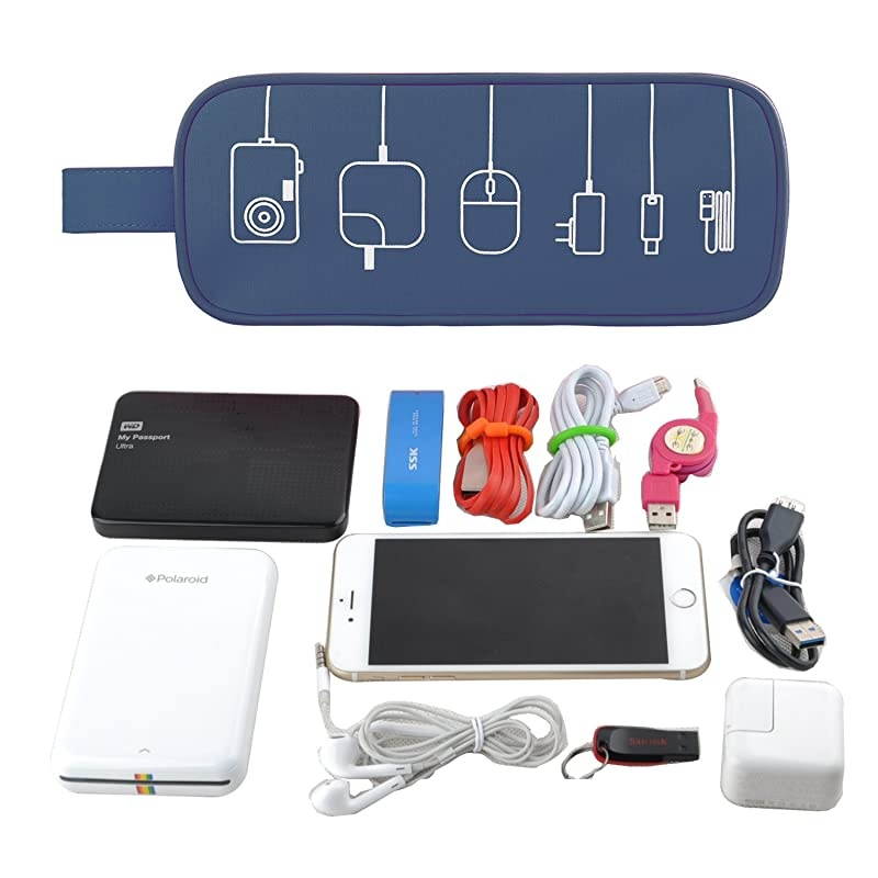 Cable Cord Holder OrganizerElectronics Accessories Case Healthcare Grooming Kit USB Drive Shuttlean All in One Travel Organizer Blue