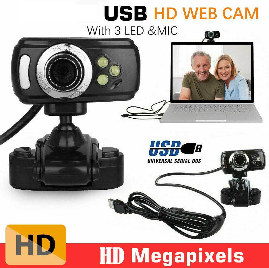 3 LED HD Webcam Video Camera USB with MIC Clip-on for Computer PC Laptop Desktop