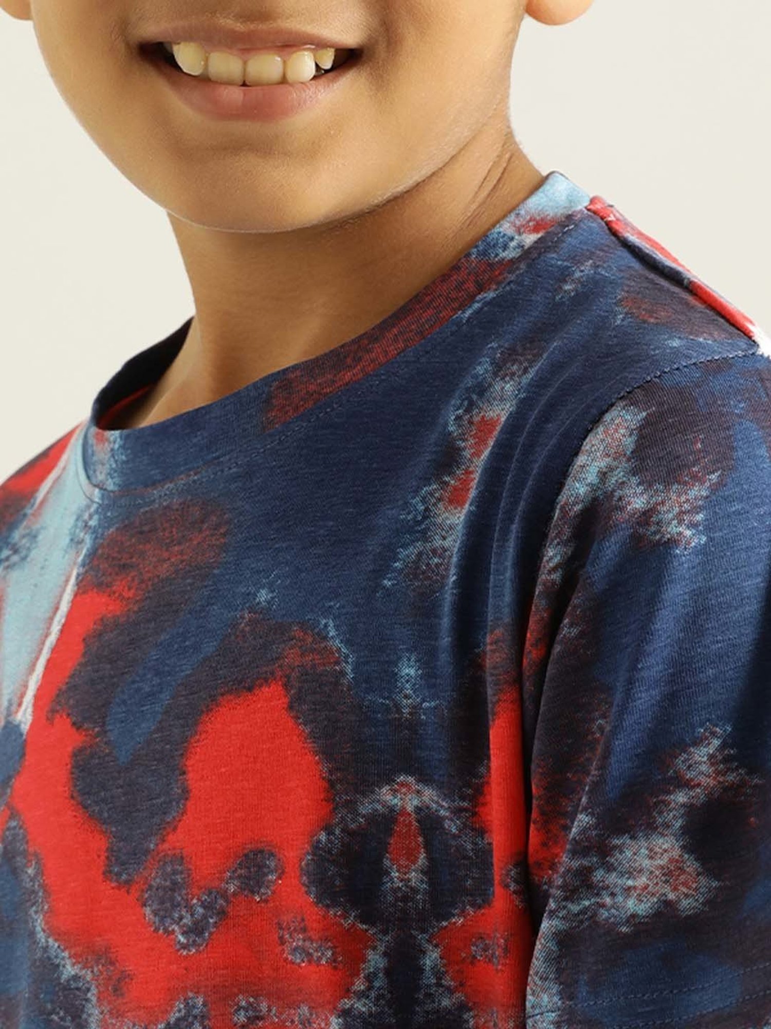 Indian Terrain Boys Navy & Red Cotton Printed T-Shirt