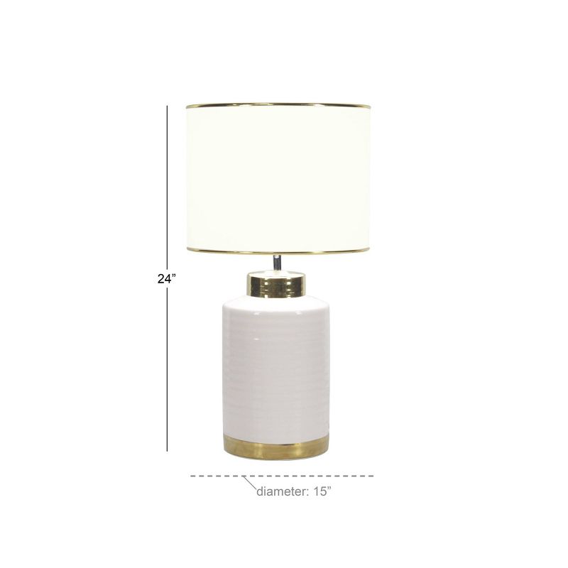15" x 24" Large Contemporary Style Round Ceramic Table Lamp with Metallic Trim White/Gold - CosmoLiving by Cosmopolitan