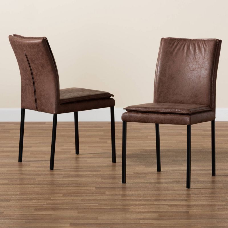 2pc Gerard Distressed Fabric Upholstered and Metal Dining Chair Set Brown/Black - Baxton Studio