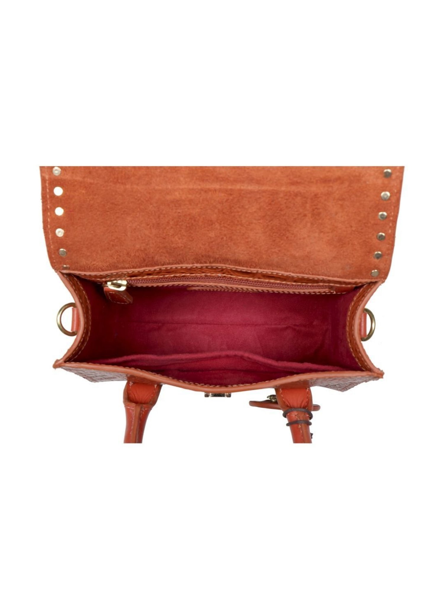 Hidesign Rockstar Punk Orange Rivets Medium Handbag