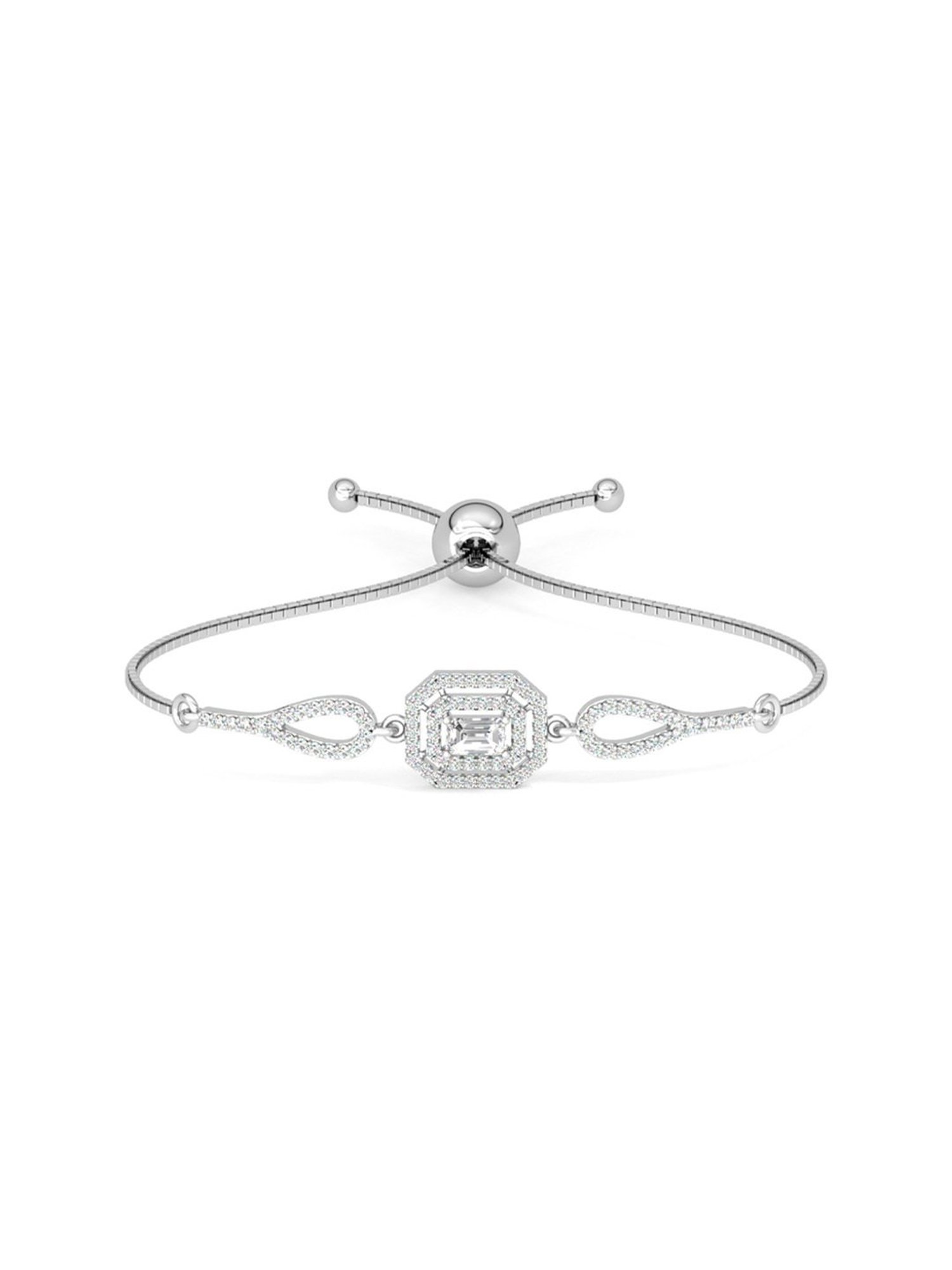 Clara 92.5 Sterling Silver Adjustable Anti Tarnish Swiss Zirconia Octa Solitaire Bracelet for Women