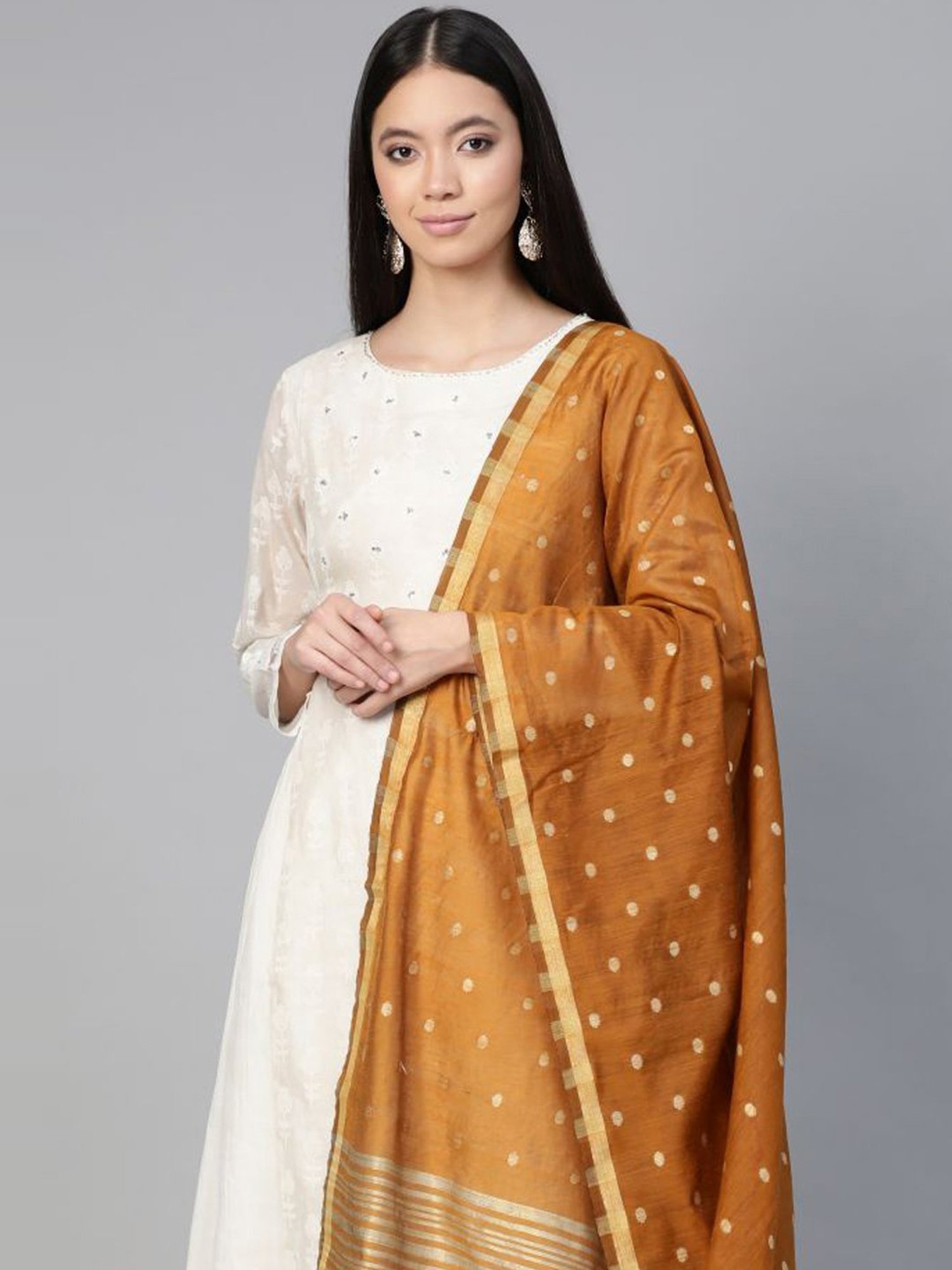 Indo Era Brown Woven Design Dupatta