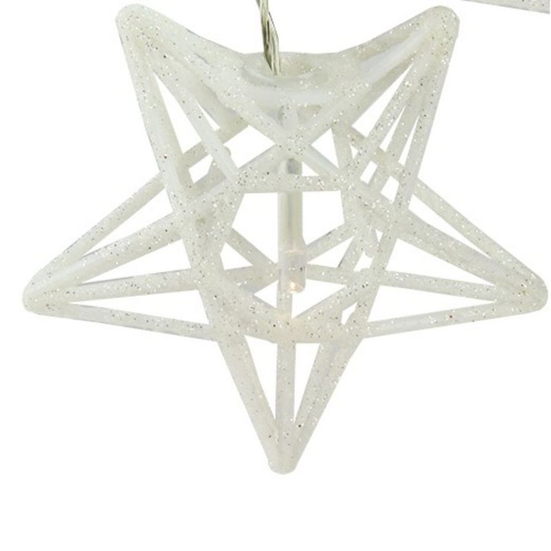 Penn 10 Battery Operated White and Clear Sparkling Glitter Star Christmas Lights - 6.6 ft Silver Wire