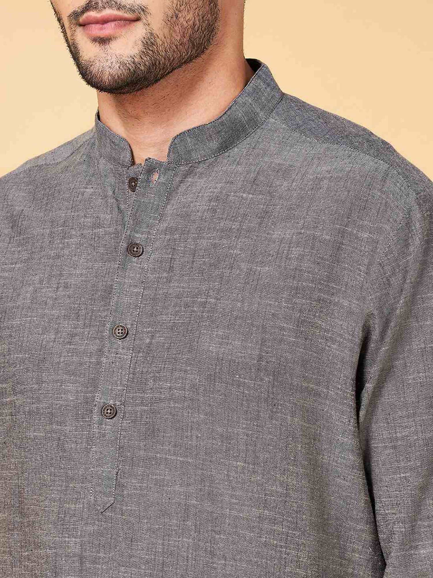 Indus Route by Pantaloons Grey Cotton Regular Fit Kurta