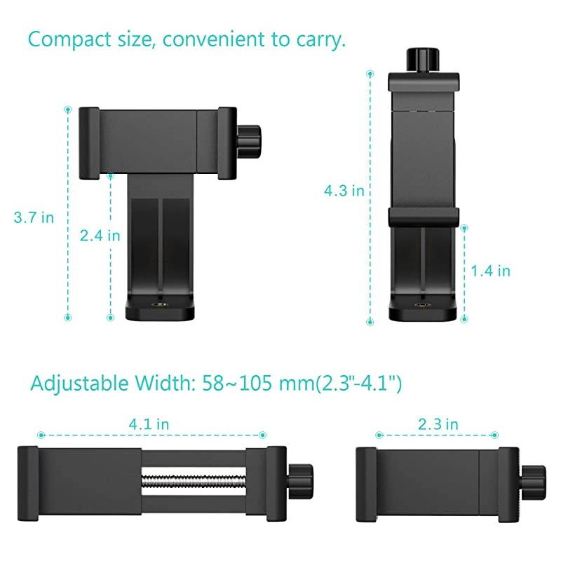 2pcs Universal Cell Phone Tripod Mount Adapter Smartphone Holder Mount Clip for iPhone 8 8plus X, 7 7plus 6 6s 6plus, Samsung, Huawei P9 Honor 8 and More Phones, Selfie Monopod Adjustable Clamp