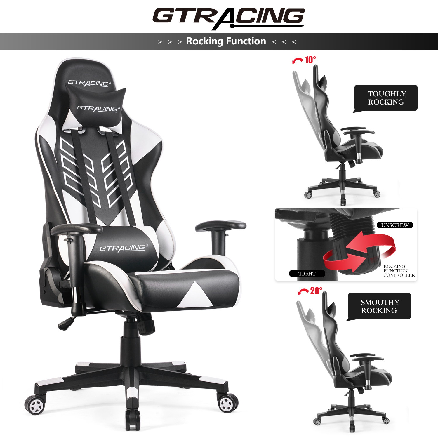 GTRACING Executive High-Back Gaming Chair Computer Office Chair PU Leather Swivel Chair Racing Chair
