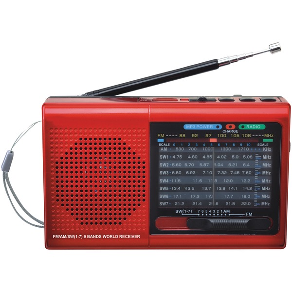 9-Band Rechargeable Radio with Bluetooth(R) and USB/microSD(TM) Card Input, SC-1080BT (Red)
