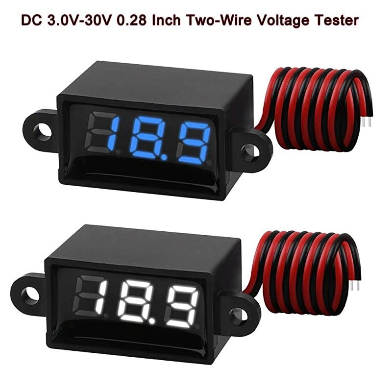 2pcs Mini Digital DC Voltmeter 028 Inch TwoWire 30V30V Digital DC Waterproof Dustproof and Drop Resistant Voltmeter Display Voltage Tester Meter 2 ColoursBlue and White