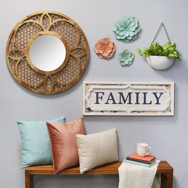 31.5" x 11.81" Floral Family Wall Décor White/Blue - Stratton Home Décor