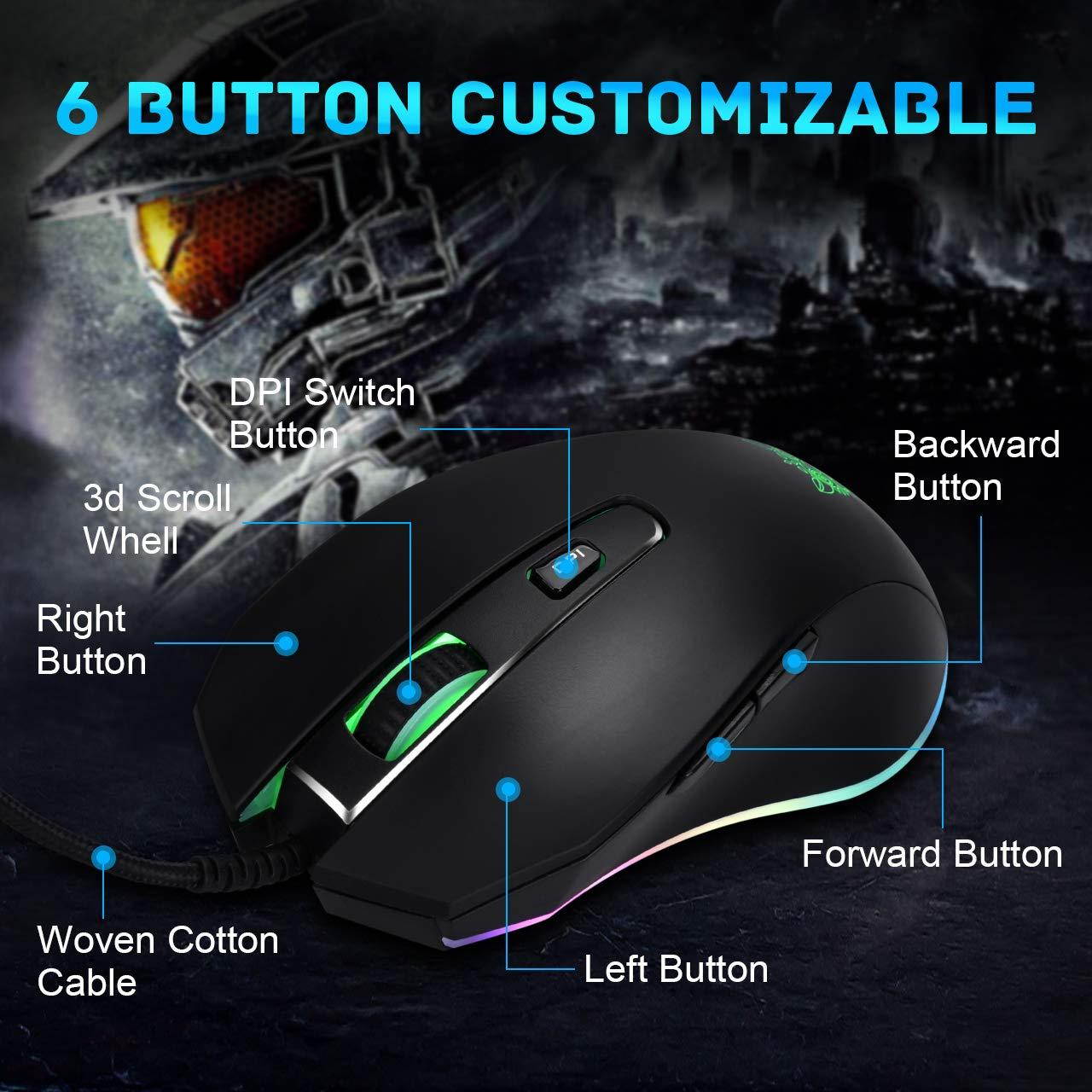 ONIKUMA USB Wired Gaming Mouse with 8000 DPI & 6 Programmable Buttons & RGB Breathing Lights for PC, Mac, Laptop, Desktop Computer Bundle with Thin Mouse Pad