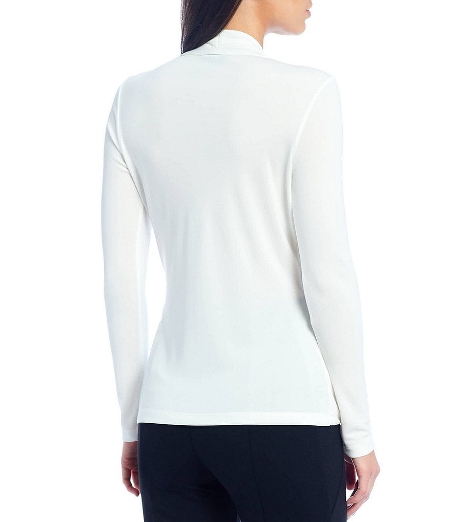 Donna Karan New York Classic Faux Wrap Crepe Jersey V-Neck Long Sleeve Top