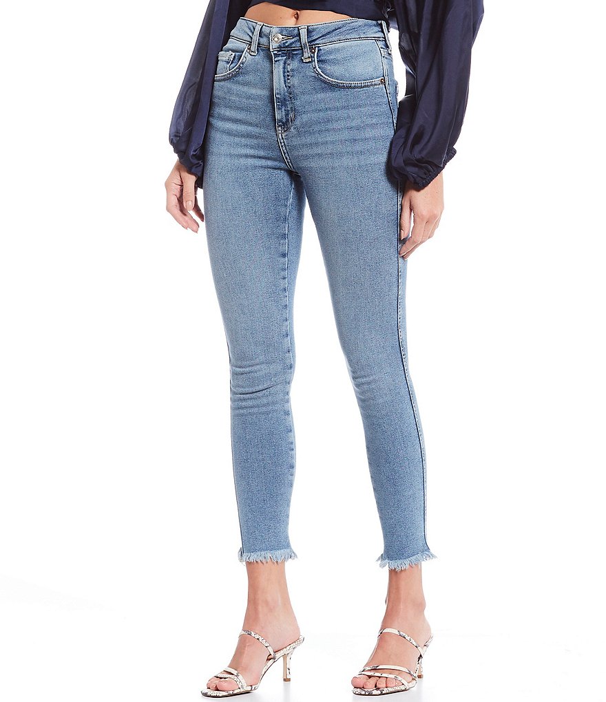 Free People Raw Hem High Rise Cotton Blend Jeans