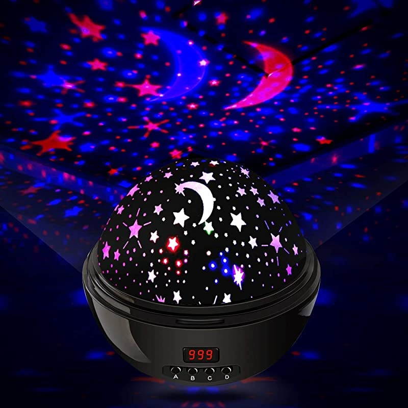 Night Lights for Kids  Colorful Constellation Star Sky Kids Night Lamp with LED Timer AutoShut Off and 360 Degree Rotation Black