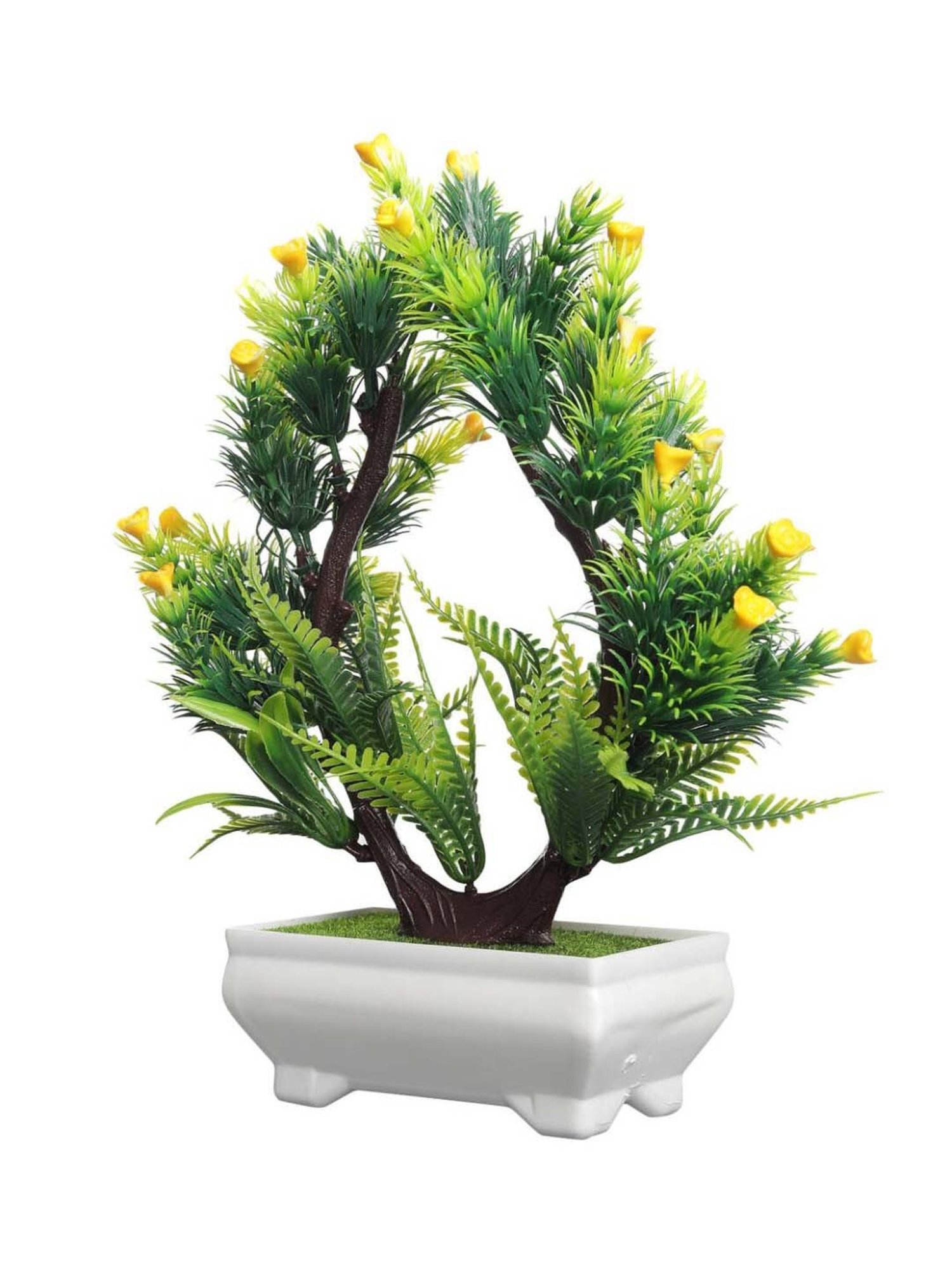 Foliyaj Yellow & Green Plastic Artificial Plant With Small Flowers