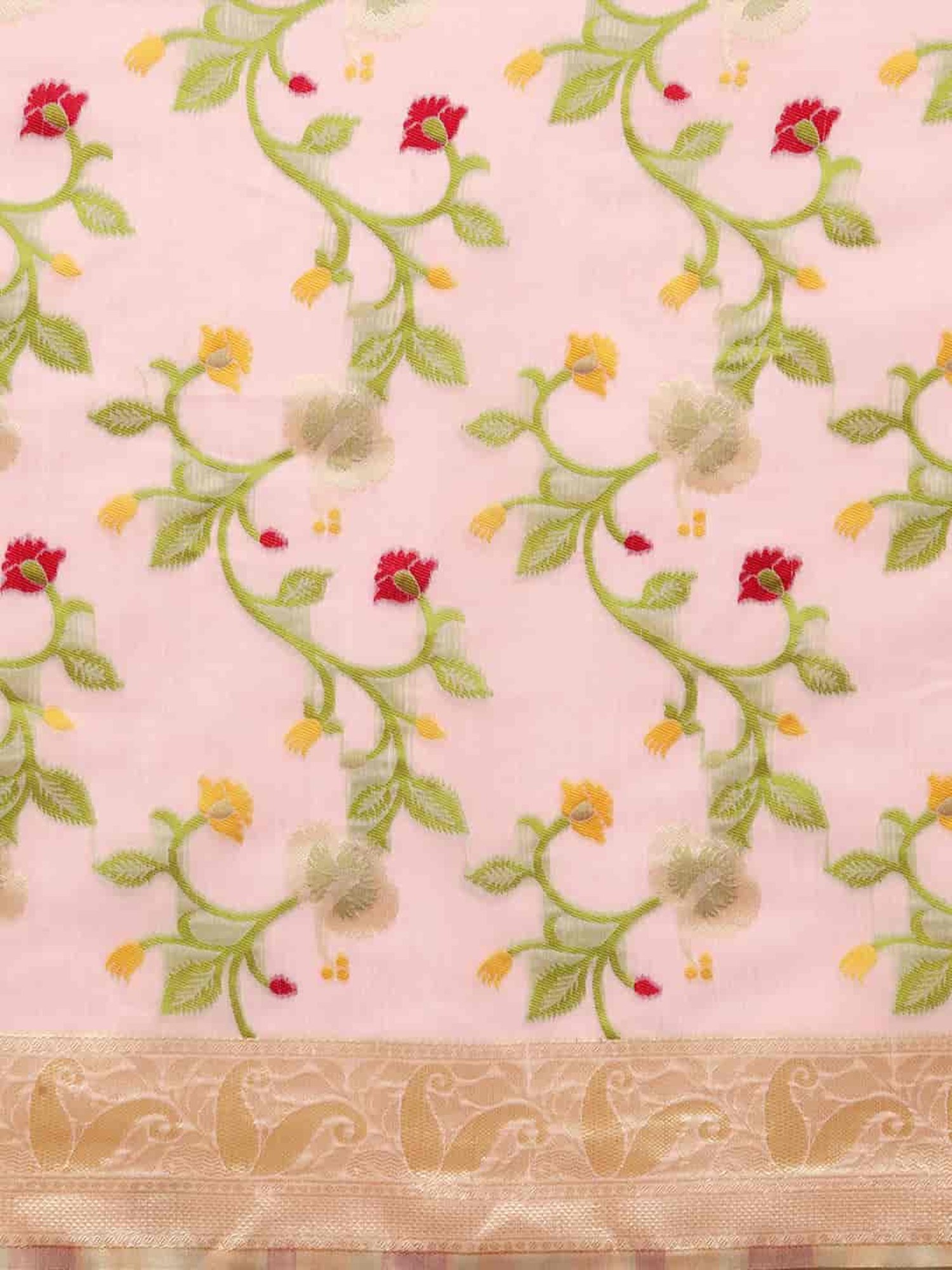 Silk Land Pink Cotton Woven Saree With Unstitched Blouse