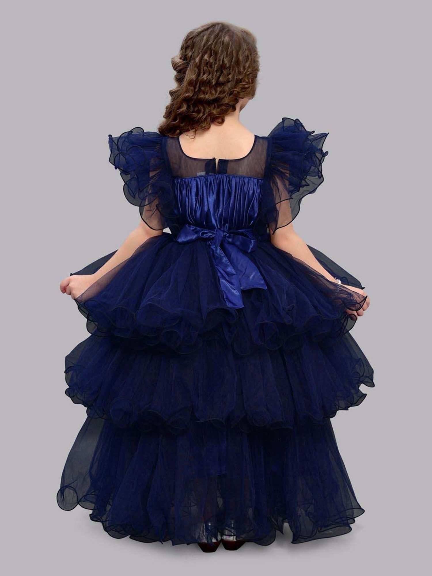 Pink Chick Kids Navy Solid Party Gowns