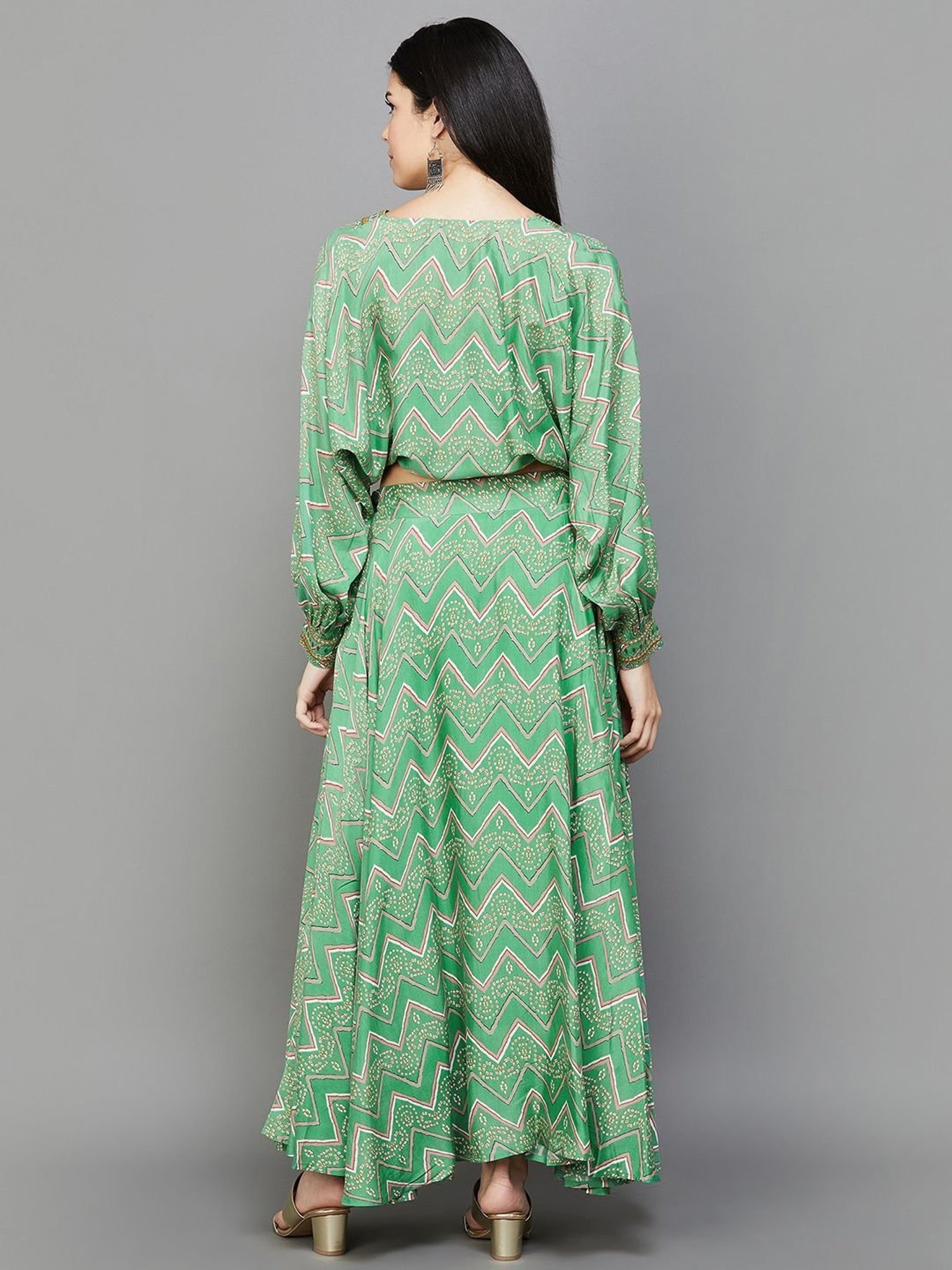 Melange by Lifestyle Green Printed Top Skirt Set