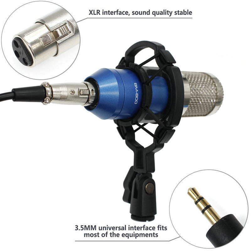 BM-800 Dynamic Condenser Wired Handheld Microphone Mic Sound Studio for Recording Kit KTV Karaoke with Shock Mount