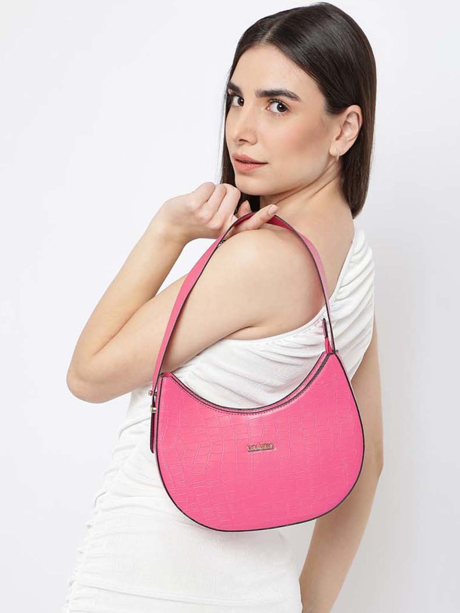 KLEIO Pink Textured Medium Hobo Handbag