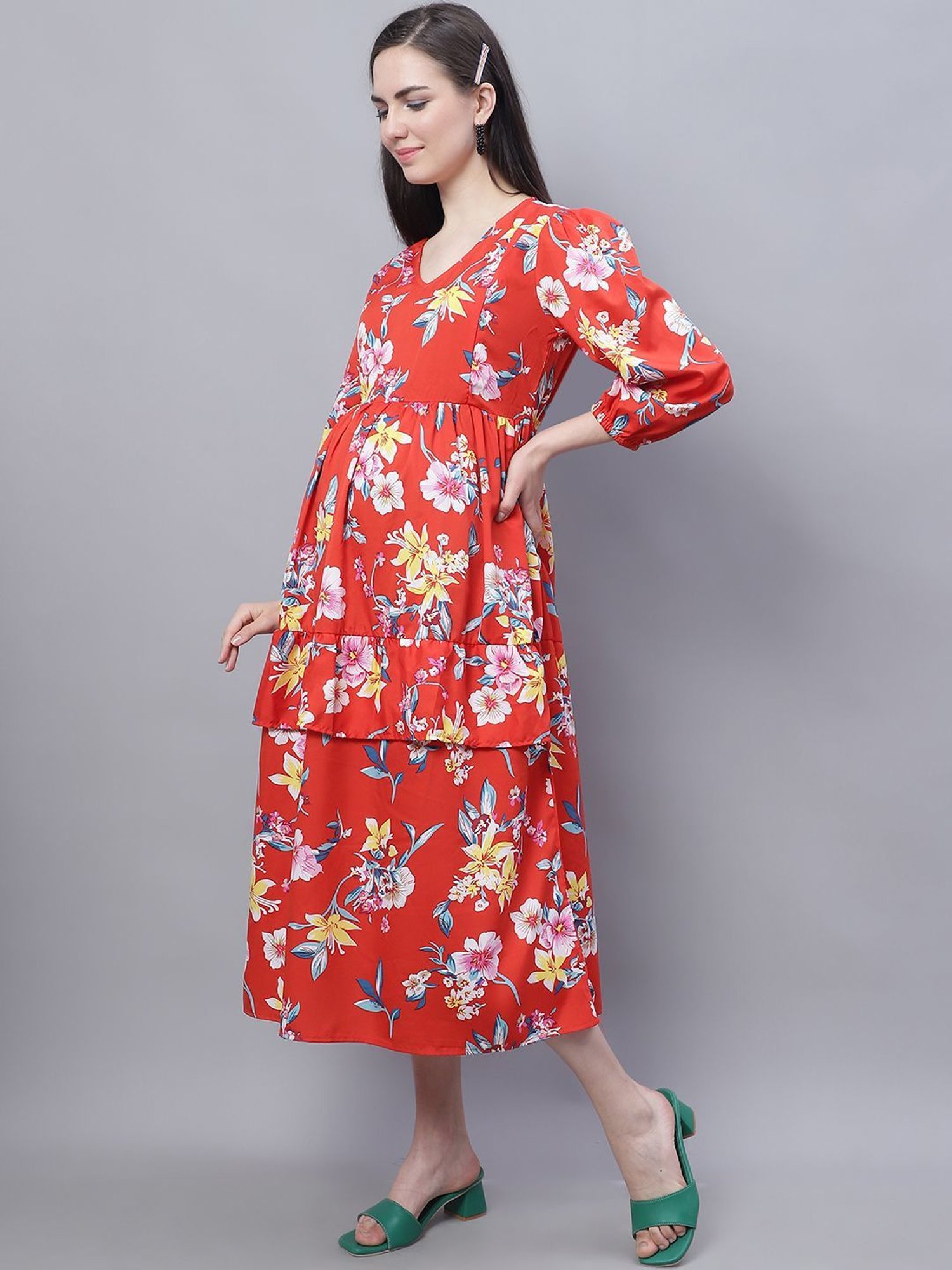 Moms Maternity Red Printed Dress