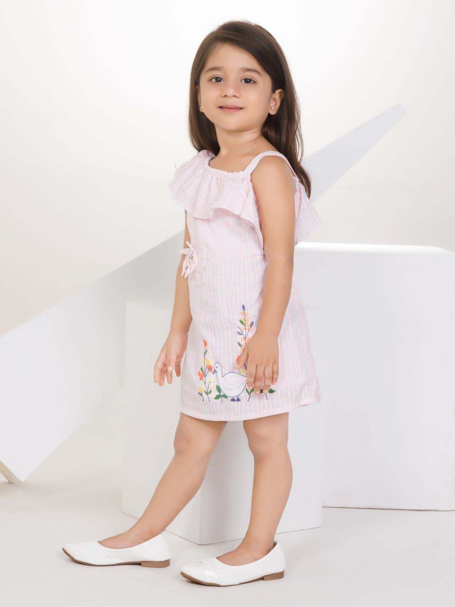 Peppermint Girls Pink Cotton Striped Dress