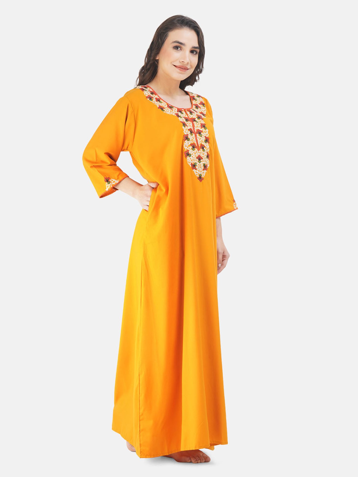 KOI SLEEPWEAR Mustard Embroidered Nighty