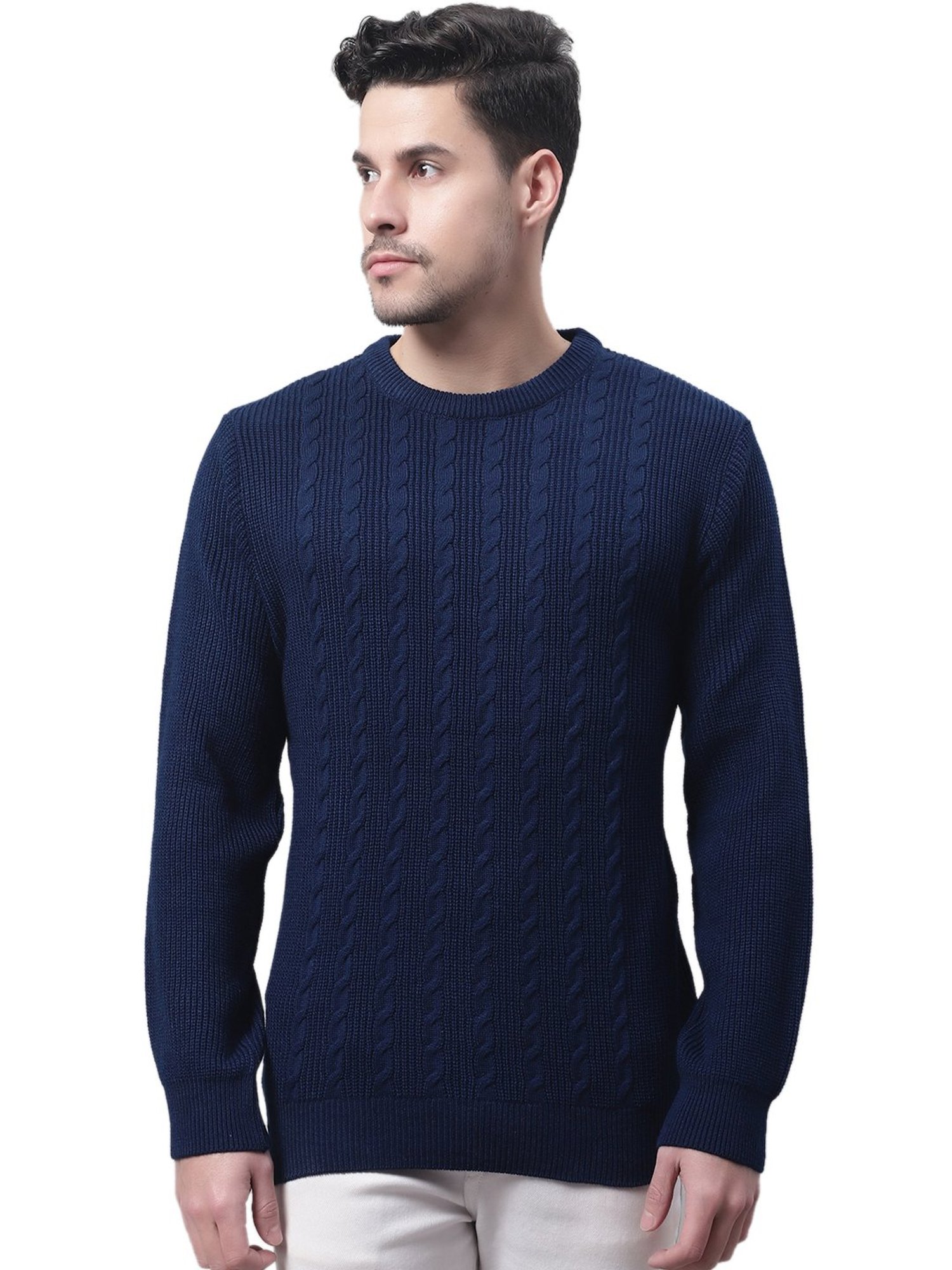 Cantabil Navy Regular Fit Self Design Sweater