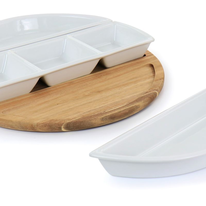 Gibson Elite 2 Piece Gracious Dining Ceramic Bowl Set With Acacia Wood Tray