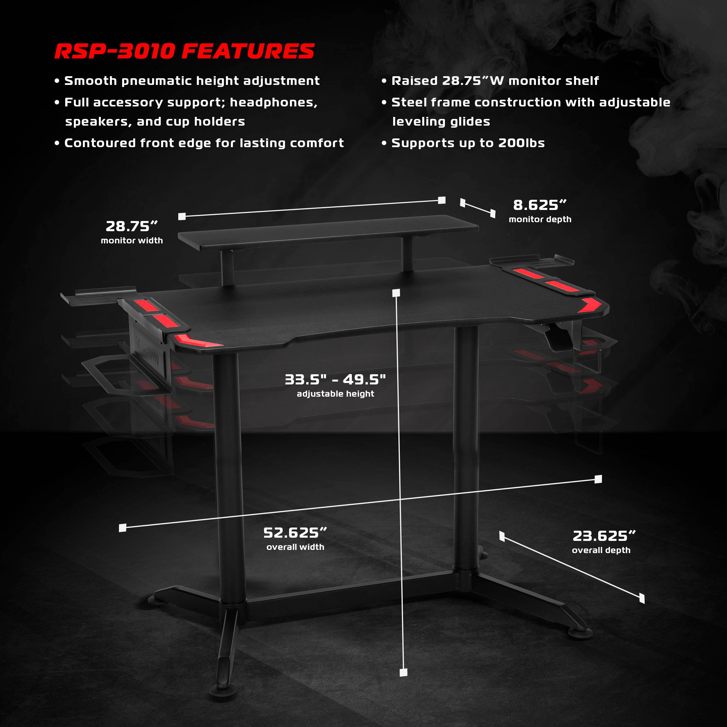 RESPAWN 3010 Gaming Computer Desk - Ergonomic Height Adjustable Gaming Desk, in Red (RSP-3010-RED)
