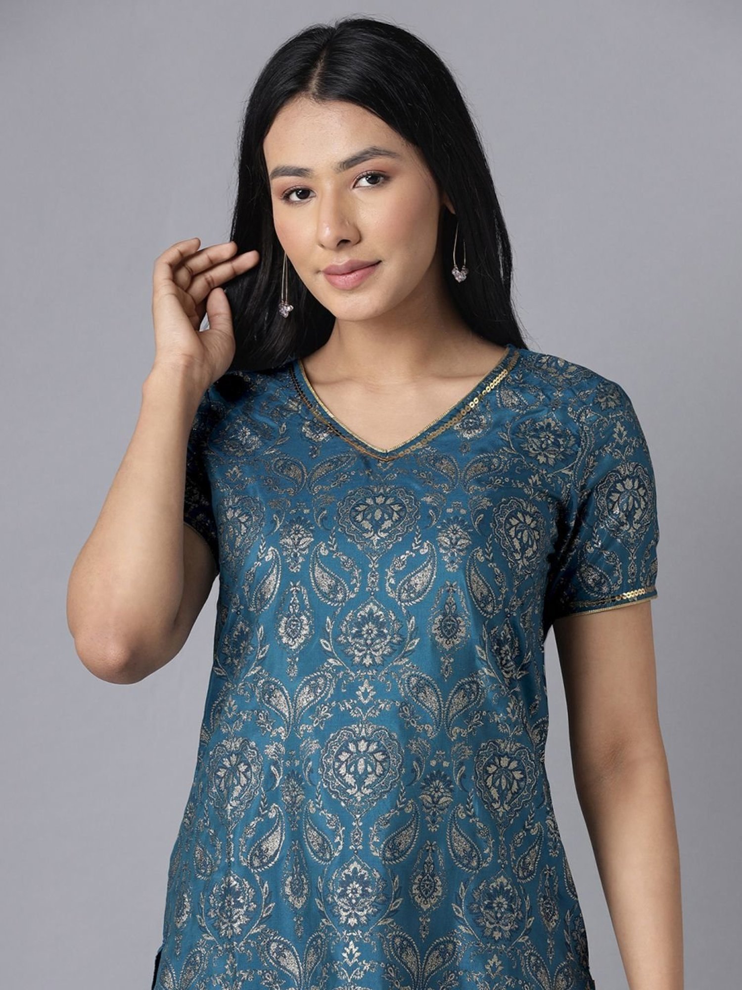 Aure by Aurelia Blue Printed Kurta Palazzo Set