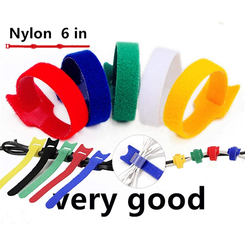 100 PCS Reusable Fastening Cable Ties 7-Inch Adjustable Cord Ties Microfiber Hook Loop Cords Management Wire Organizer Wraps (Assorted Colors)