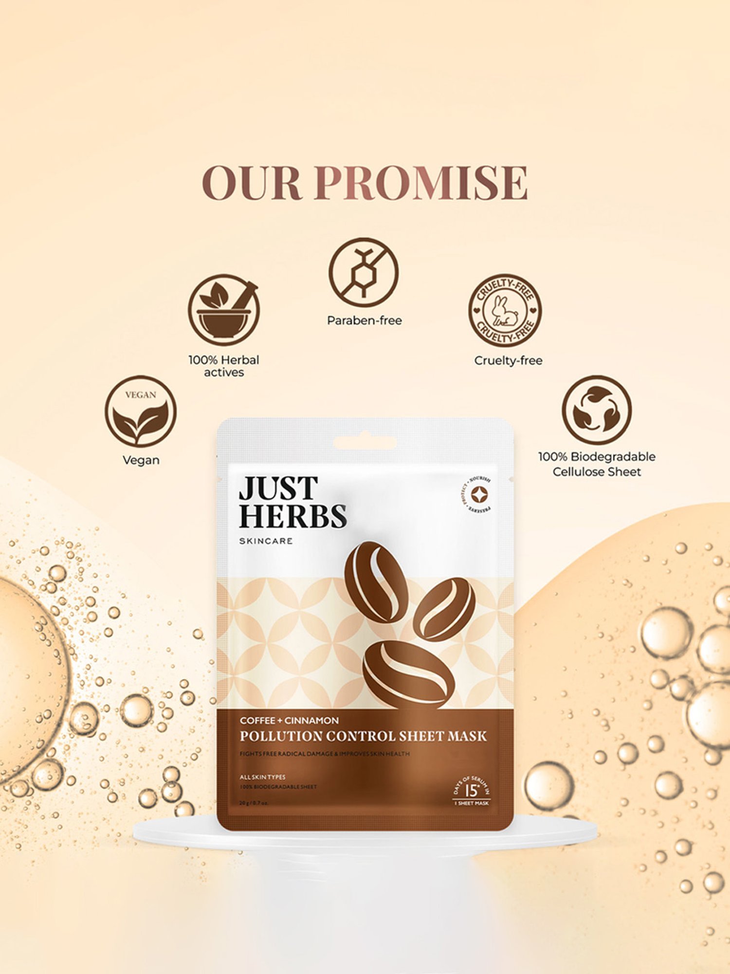 JUST HERBS Coffee + Cinnamon Pollution Control Sheet Mask