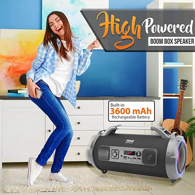 Wireless Portable Bluetooth Boombox Speaker 500W Rechargeable Boom Box Speaker Portable Barrel Loud Stereo System with AUX Input USBSD 14 in Fm Radio 4 Subwoofer DJ Lights  PBMKRG155