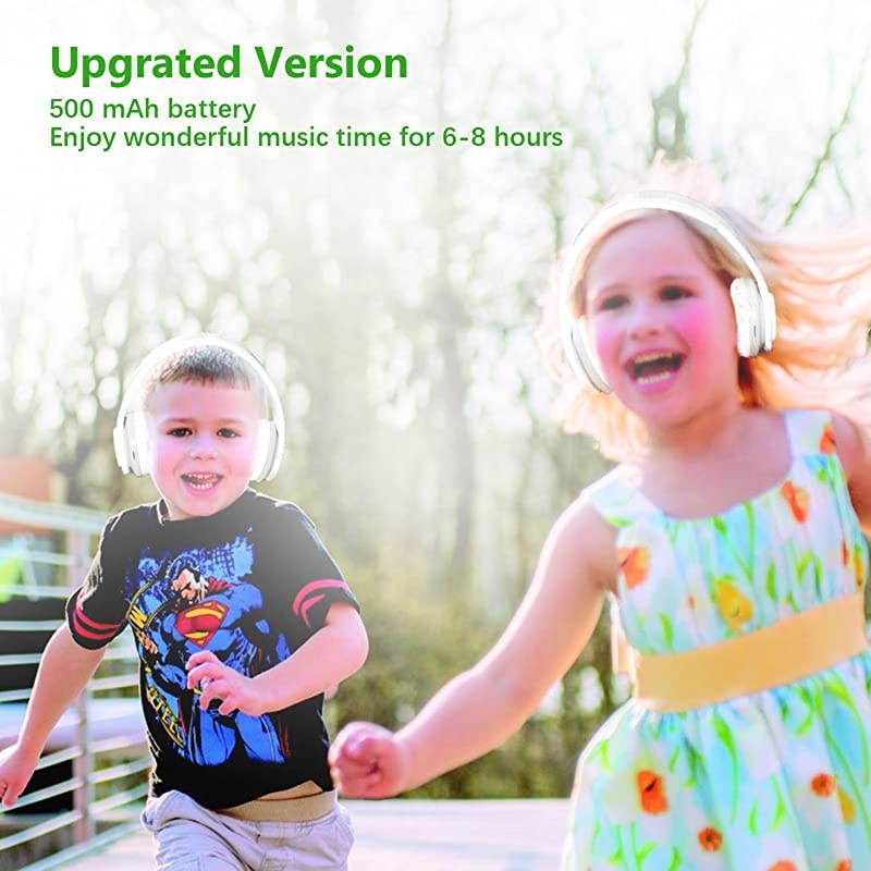 Headphones for Kids, 85db Volume Limited, up to 6-8 Hours Play, Stereo Sound, SD Card Slot, Over-Ear and Build-in Mic Wireless/Wired Headphones for Boys Girls(White)