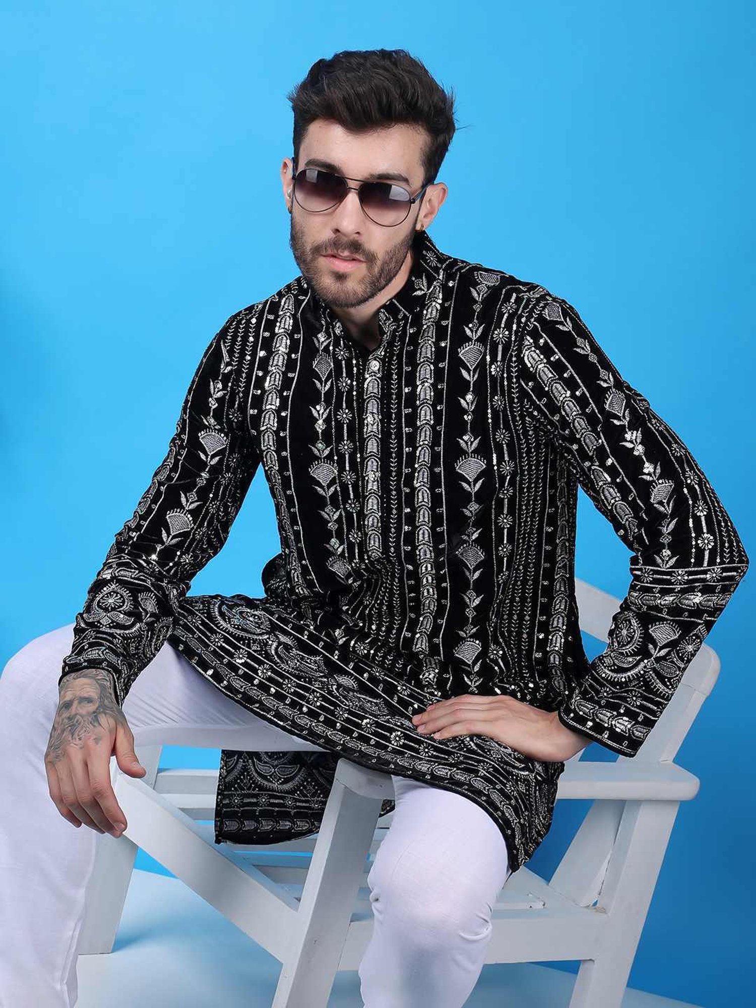 Sanwara White Regular Fit Chikankari Kurta & Churidar Set