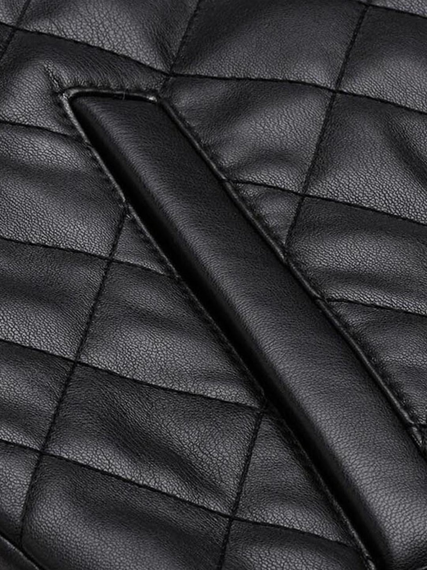 V Dot Black Slim Fit Quilted Jacket