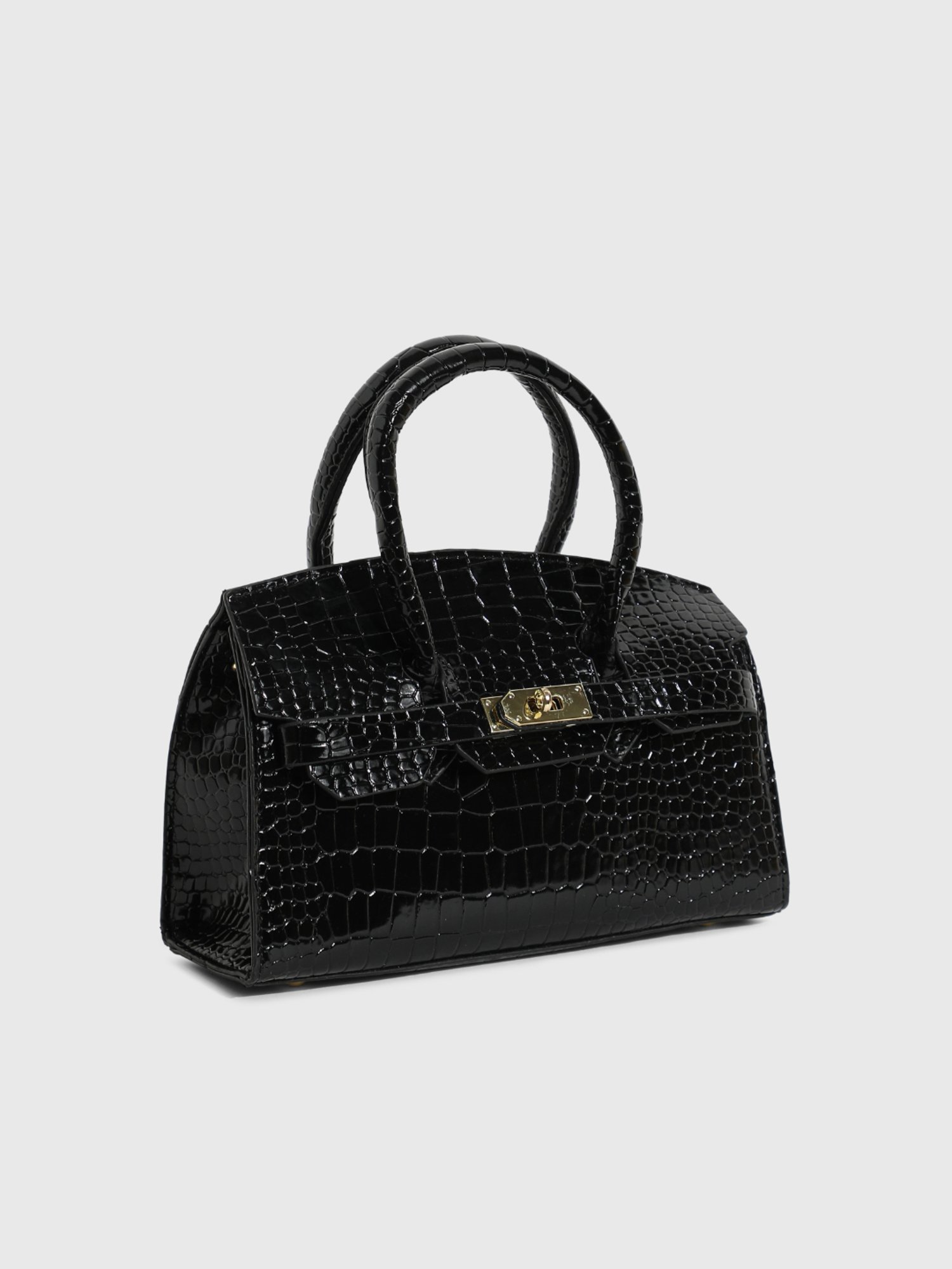 HauteSauce Black Textured Medium Leather Handheld Handbag