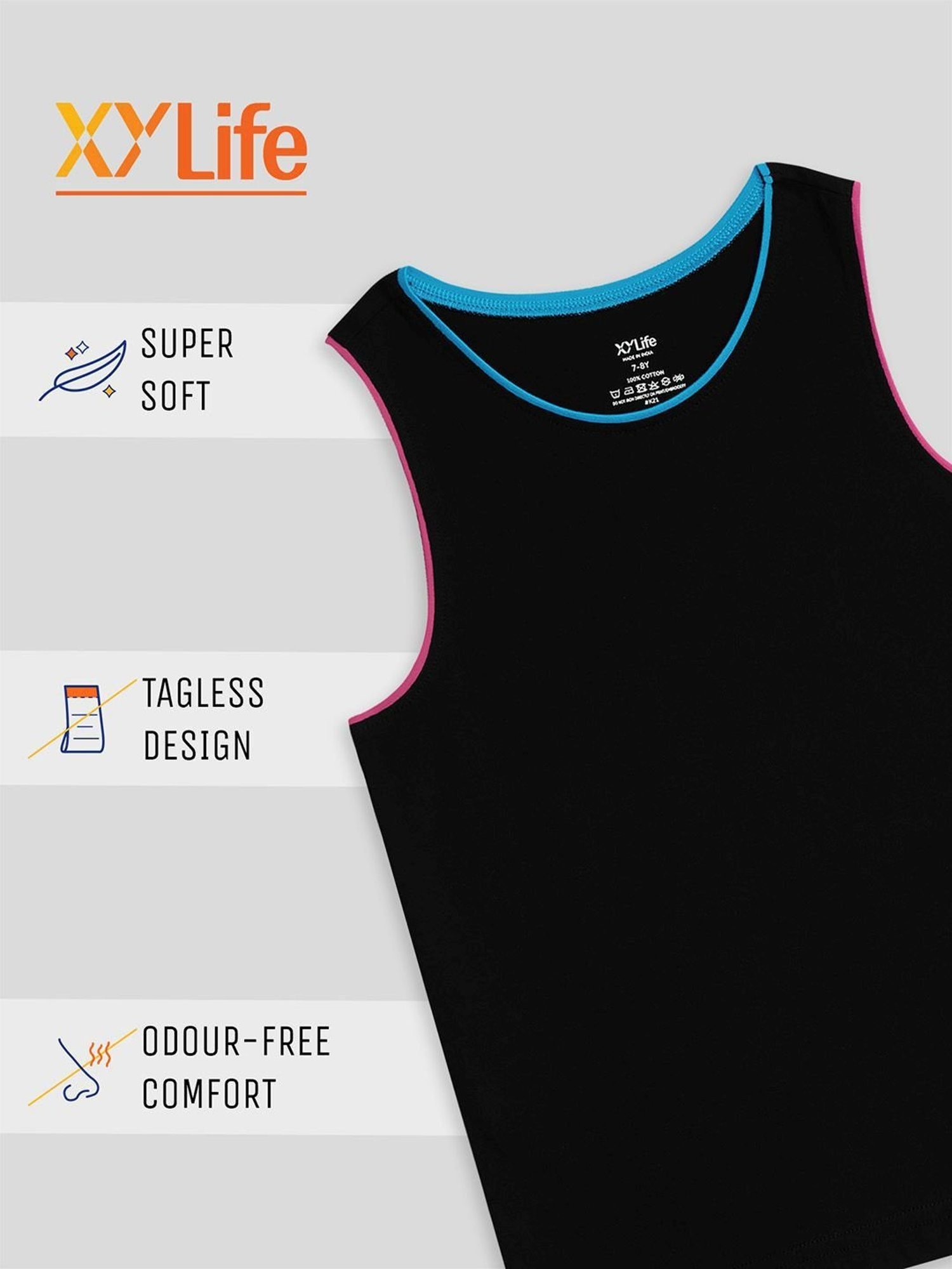 XY Life Kids Black Relaxed Fit Tank Top