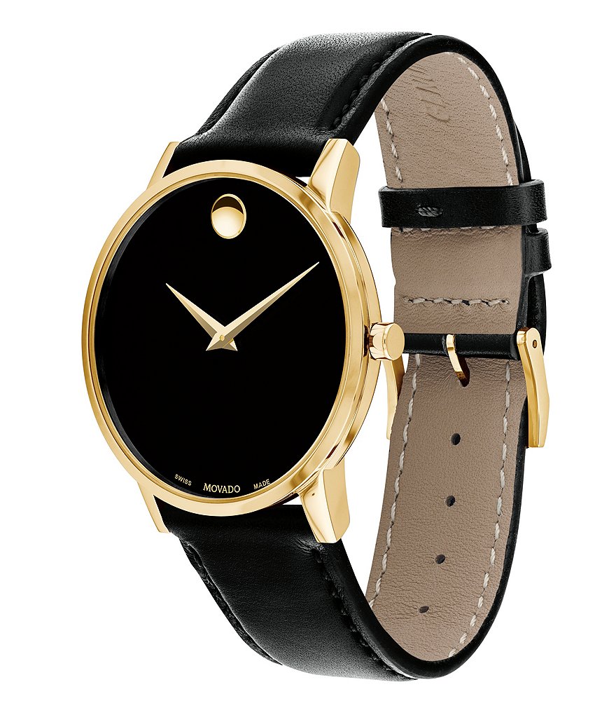Movado Museum Classic Gold-Toned Case Black CalfSkin Watch