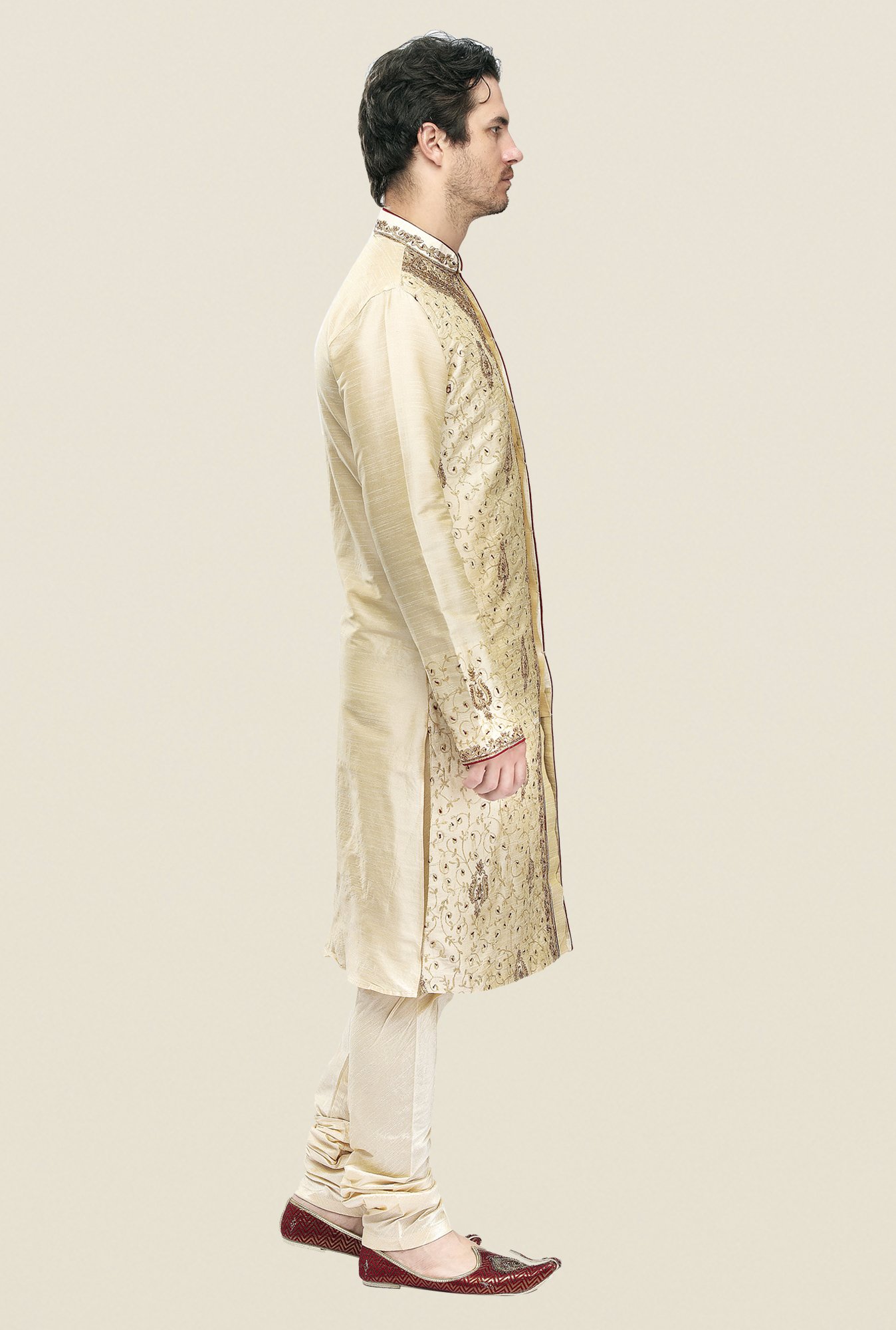 Manyavar Beige Embroidered Kurta & Chudidar Set