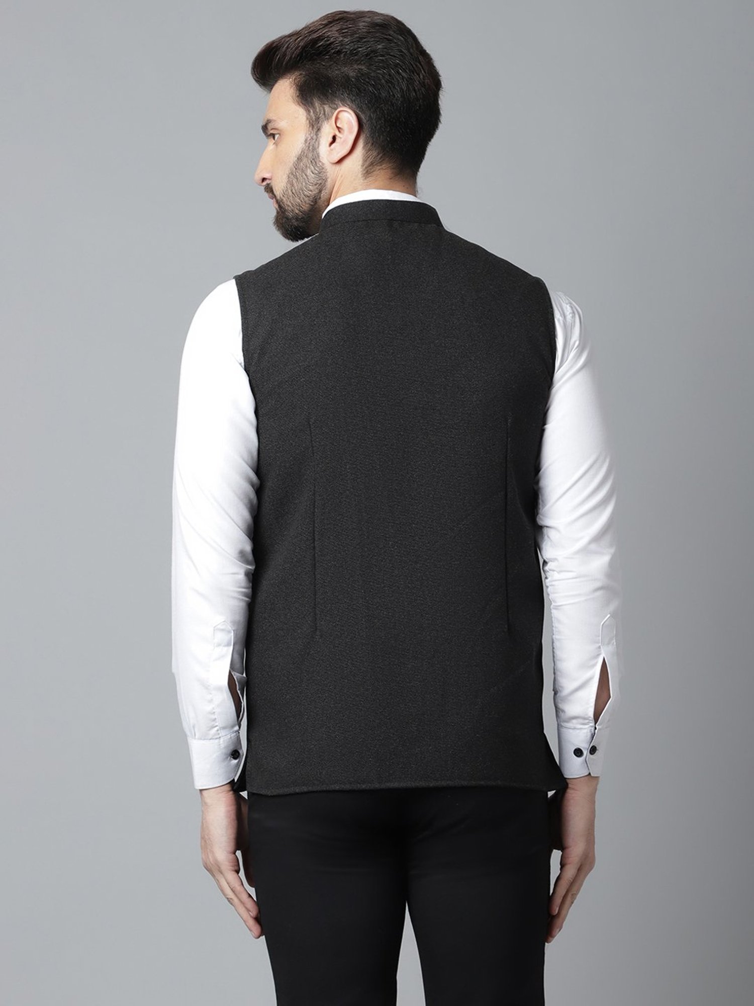 Even Black Regular Fit Mandarin Collar Nehru Jacket