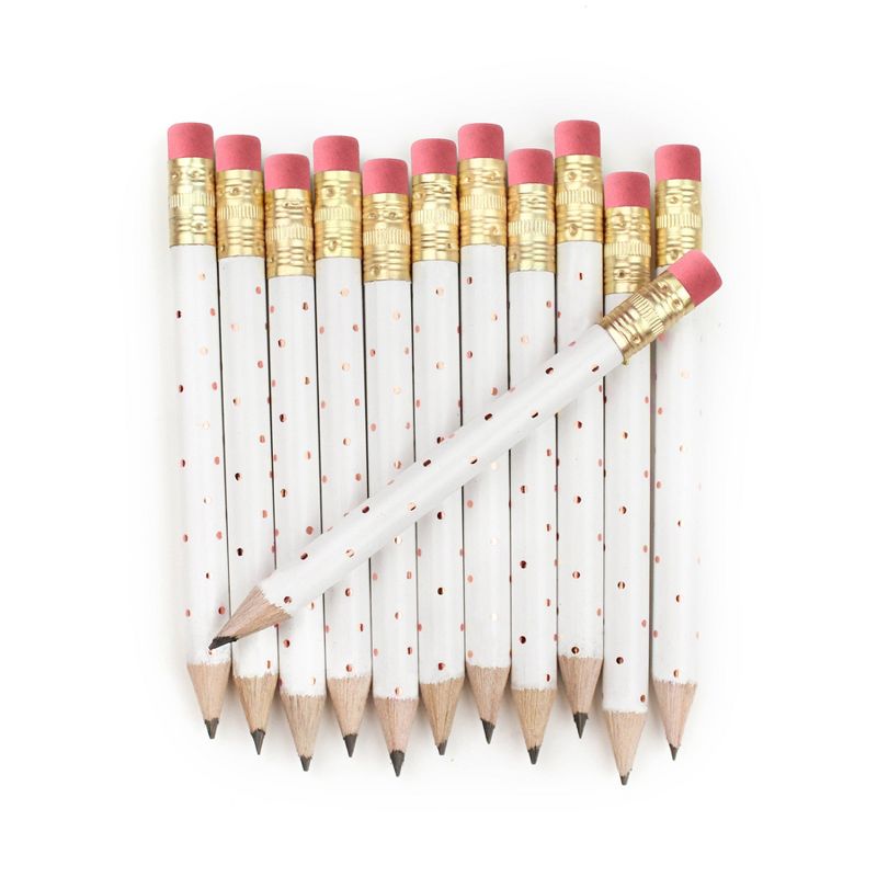 12pk Mini Pencils Polka Dots Foil Rose Gold